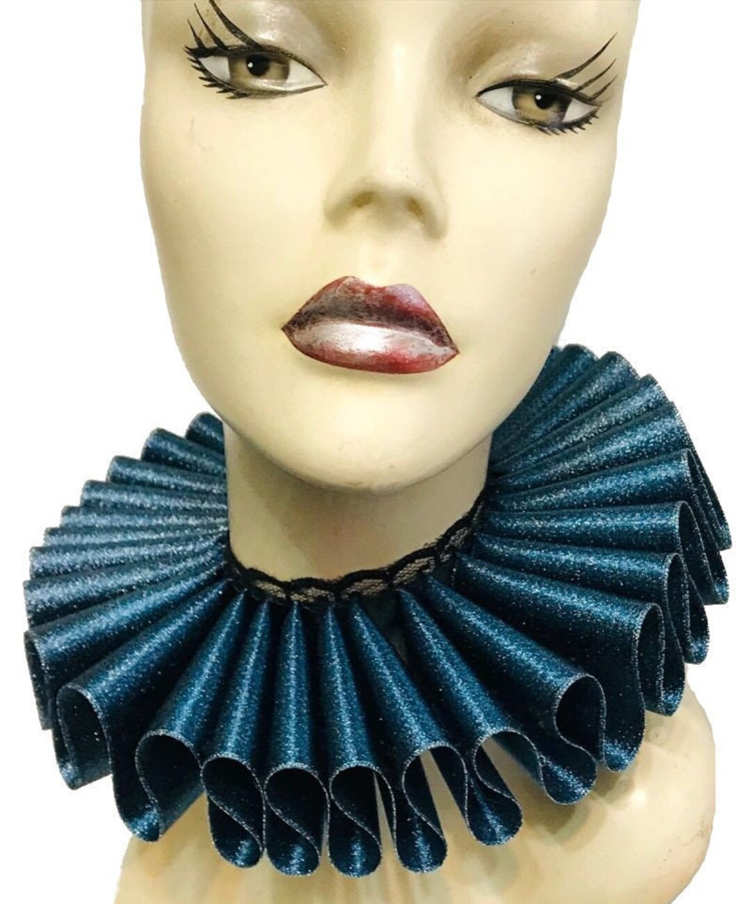 Ruffled Collar Teal Blue Royal Queen Elizabethan Neck Ruff Victorian ...