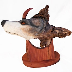 Wolf Rise Wood Carving Sculpture Woodland Moon Original Rick Cain Art Signed Cottagecore
