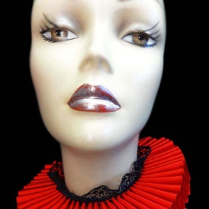 Neck Ruff Ruffled Collar Red Queen Satin And Black Lace Elizabethan Victorian Steampunk Gothic image 2