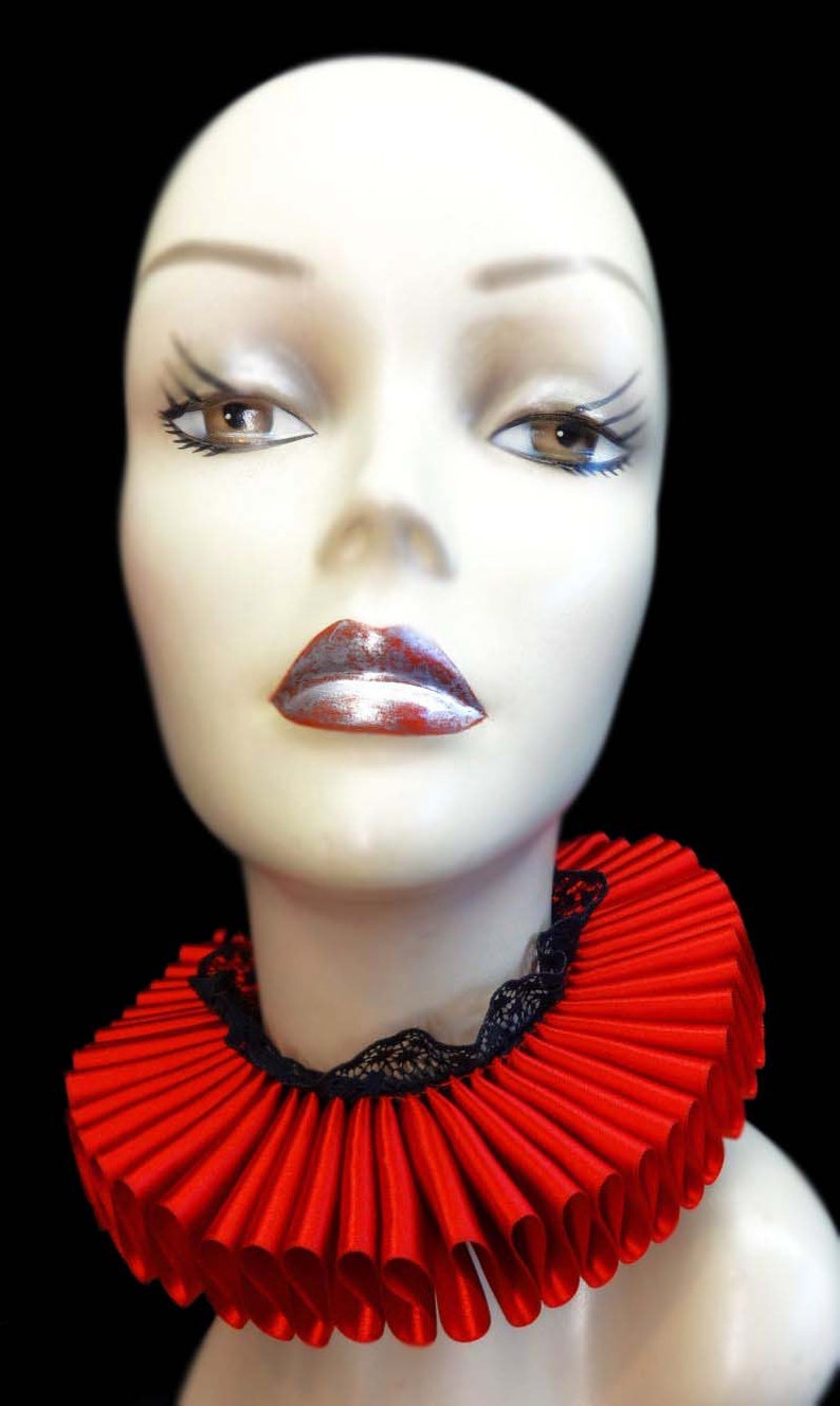 Neck Ruff Ruffled Collar Red Queen Satin And Black Lace Elizabethan Victorian Steampunk Gothic image 2