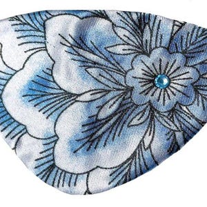 Floral Eye Patch soft Blue Silver Flowers Jeweled Fashion Chic Eyepatch