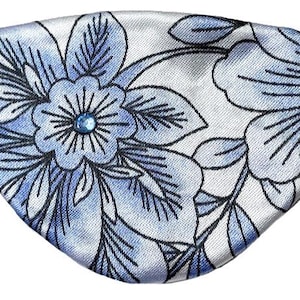Floral Eye Patch soft Blue Silver Flowers Jeweled Fashion Chic Eyepatch