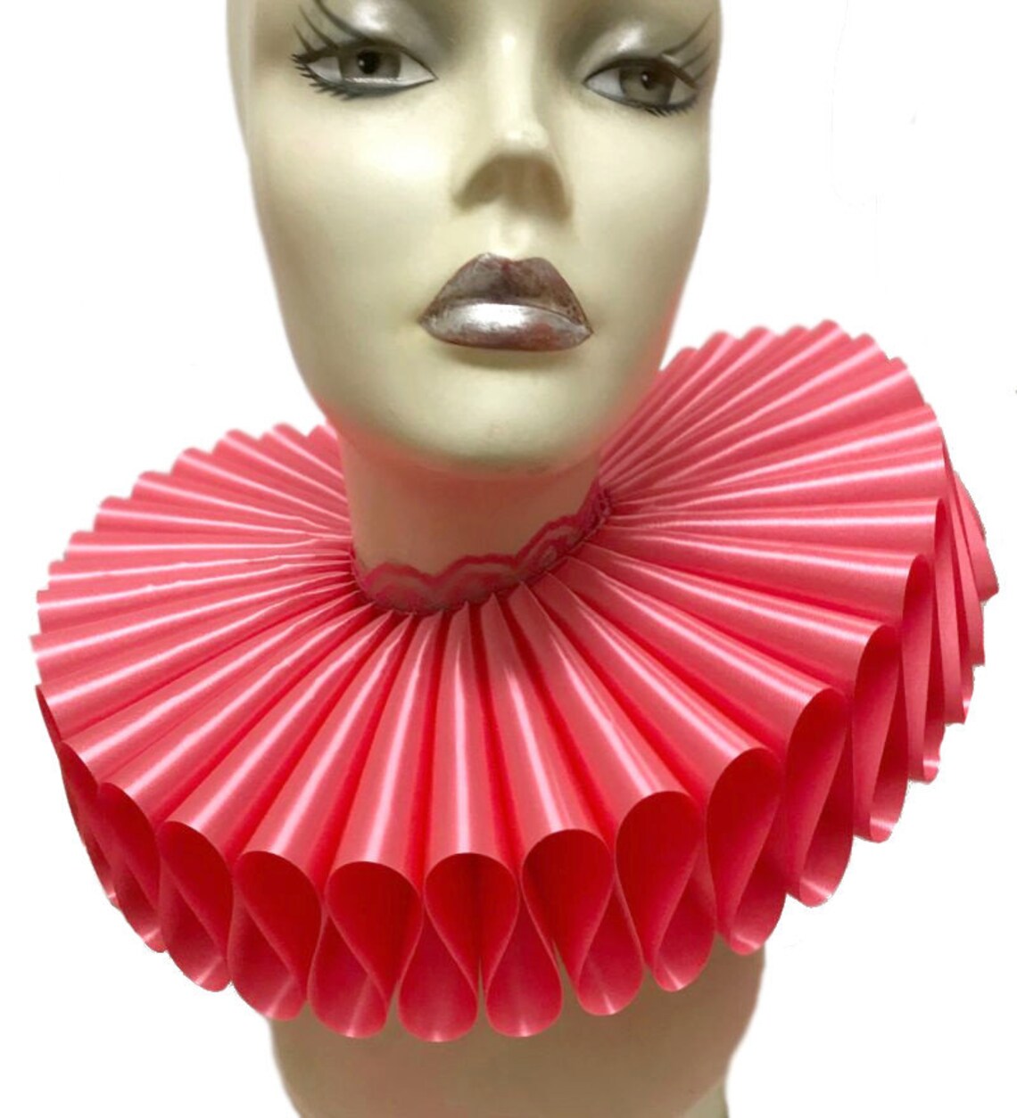 Ruffled Collar Hot Pink Satin Tall Wide Elizabethan Neck Ruff | Etsy