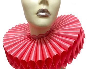 Ruffled Collar Hot Pink Satin Tall Wide Elizabethan Neck Ruff Victorian Steampunk Gothic Edwardian