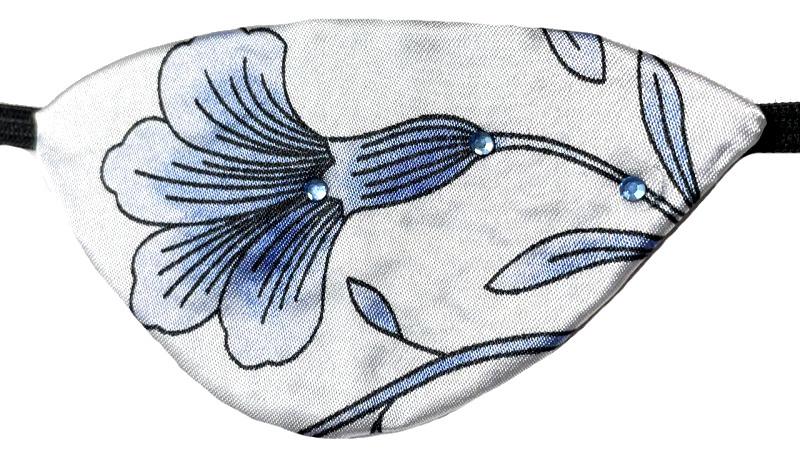Floral Eye Patch soft Blue Silver Flowers Jeweled Fashion Chic Eyepatch