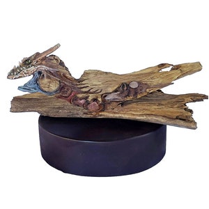 Wood Carving Sculpture Dragon Tale Original Rick Cain Fantasy Art Signed