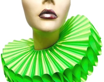 Ruffled Collar Neon Green UV Blacklight Satin Tall Wide Elizabethan Neck Ruff Victorian Steampunk Rave Clown