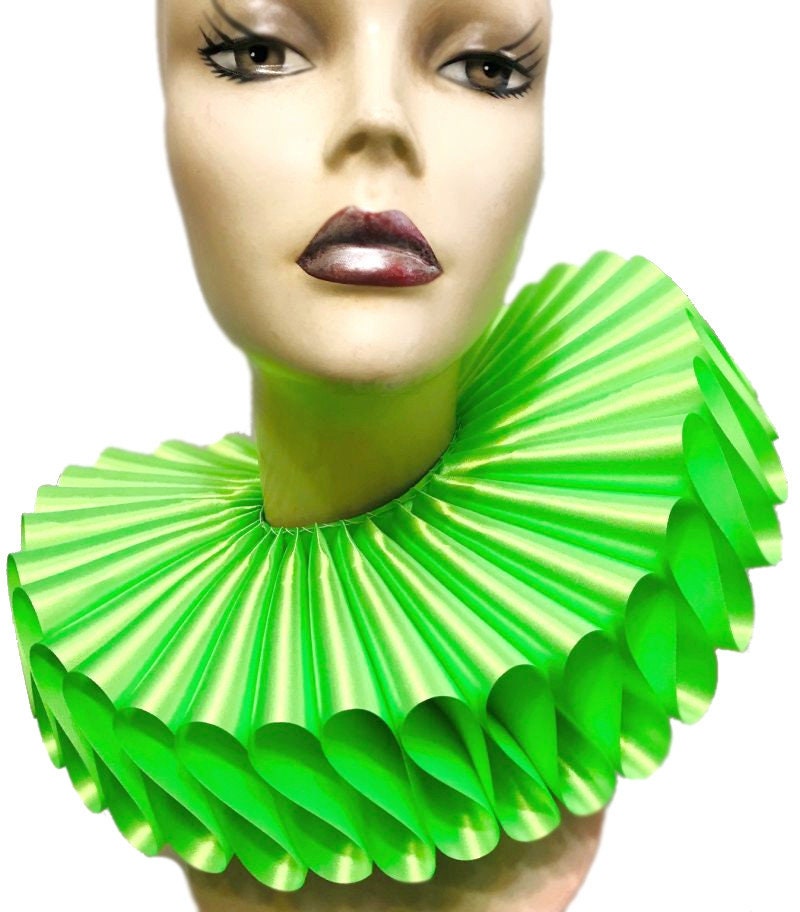 Ruffled Collar Neon Green UV Blacklight Satin Tall Wide