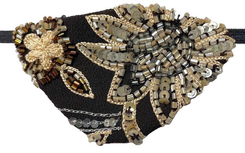 Eye Patch Jeweled Beaded Brown Ivory Bronze Silver Fashion Earth Tone Pirate