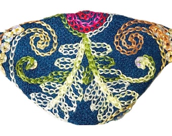 Blue Eye Patch Embroidered Sequin Floral Swirl Cosplay Fashion Fantasy Green Pink Tan
