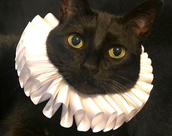Cat Pet Dog Costume White Ruffled Collar Neck Ruff Victorian Steampunk Edwardian Elizabethan Many Colors