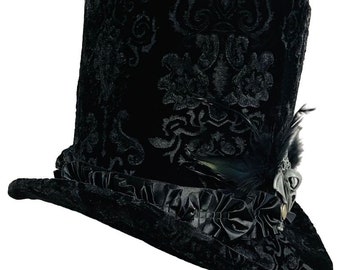 Cappello a cilindro alto in velluto nero rosso gotico teschio vampiro Steampunk Horror Wedding Topper