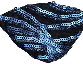 Sequin Eye Patch Blue Black Flowing Formal Chic Fashion