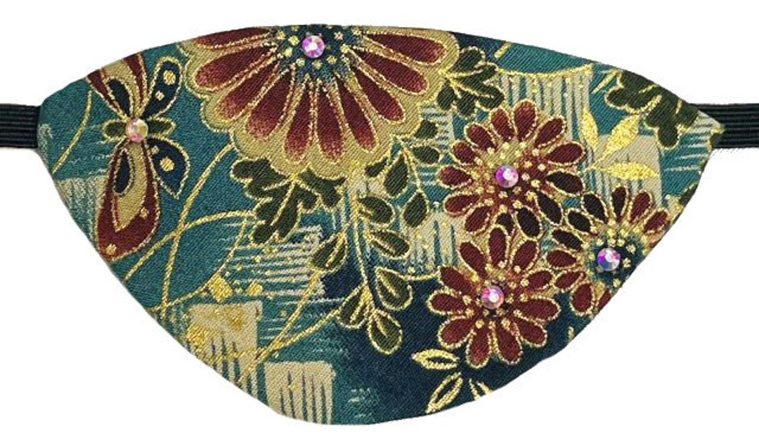 Eye Patch Japanese Garden Butterfly Teal Blue Gold Red Green Romantic