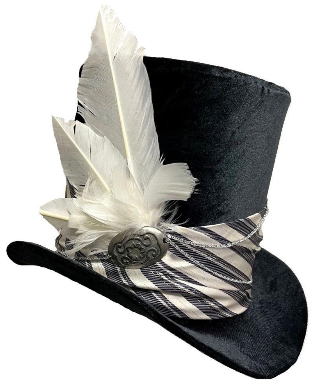 Tall Top Hat Dark Grey Charcoal White Silver Steampunk Dapper Wedding ...