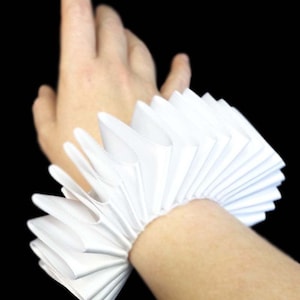 White and MORE COLORS Satin Wrist Ruffs Ruffled Arm Bands Elizabethan Victorian Steampunk