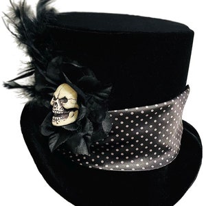 Tall Top Hat Black Velvet Skull Flower Feathered Gothic Vampire Steampunk Horror Wedding