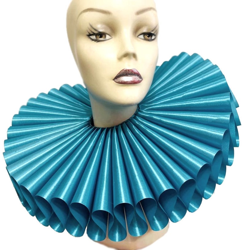 Ruffled Collar Teal Blue Aqua Satin Huge Tall Wide Elizabethan Neck ...