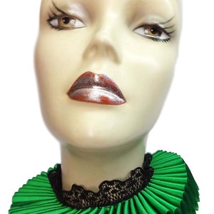 Green Ruffled Collar Elizabethan Neck Ruff Victorian Steampunk Tudor Satin Lace image 2