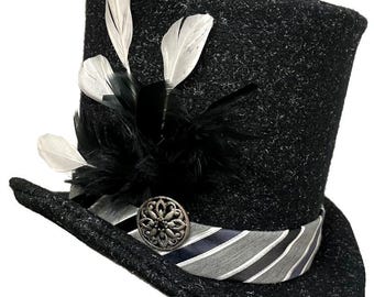 Tall Top Hat Wool Black Grey White Silver Steampunk Dapper Wedding Topper
