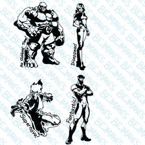 Fantastic 4 Decal PNGs, The thing, Invisible woman, Mr. Fantastic, Human Torch, digital download