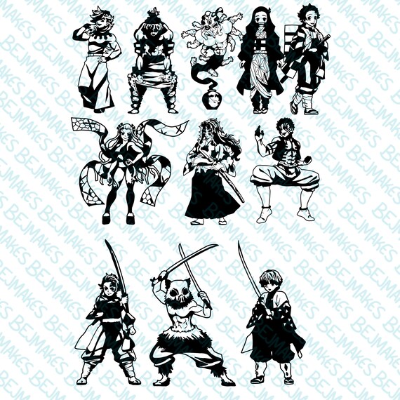 Demon Slayer Decal PNGs, Upper Demons, Nezuko, Tanjiro, Zenitsu, Inoske