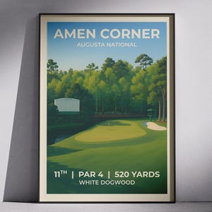 Augusta 11th Hole Golf Print | Amen Corner | The Masters | Minimalist Design Golf Poster | Wall Art | Golfer Gift | Golf Course Print