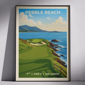 Pebble Beach 7th Hole Golf Print | US Open | Minimalist Design Golf Poster | Wall Art | Golfer Gift | Gifts for Him | Golf Course Print