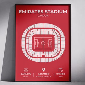Arsenal Stadium Layout Print | Emirates Stadium | Football Stadium Prints | Minimalist Football Poster | Football Wall Art | Soccer Gift