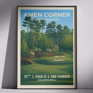 Augusta 12th Hole Golf Print | Amen Corner | The Masters | Minimalist Design Golf Poster | Wall Art | Golfer Gift | Golf Course Print