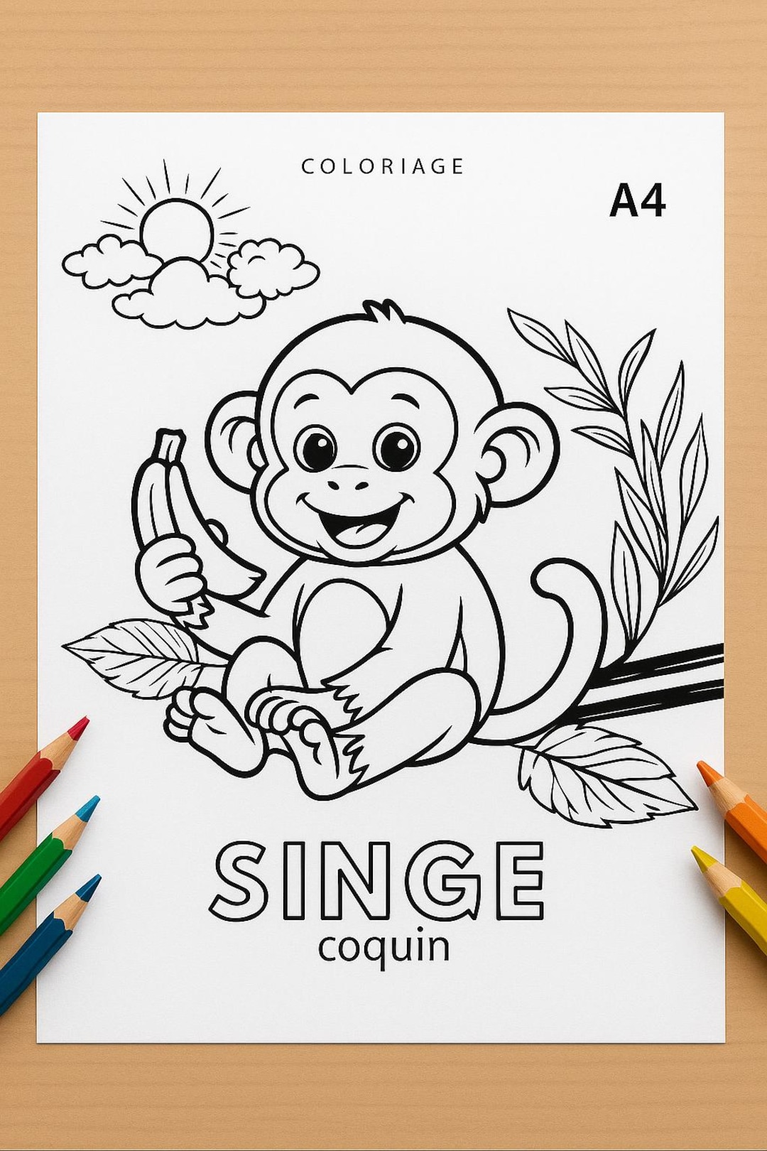 Coloring Page for Children, Printable in PDF Format, Instant Digital
