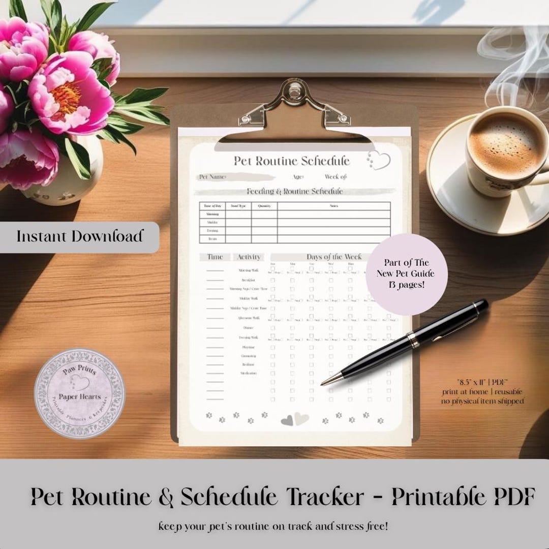 Pet Routine & Schedule Tracker Printable | Daily Pet Care Log | Dog ...