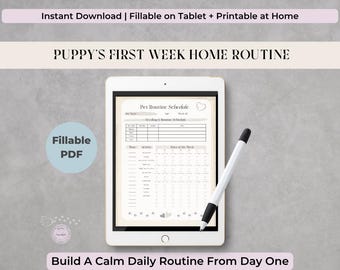 Thuisroutine voor de eerste week van de puppy | Invulbare pdf-dagprogramma voor honden