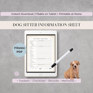 Puppy Sitter Info Sheet | Puppy Care Instructions Fillable Log | Printable Digital PDF