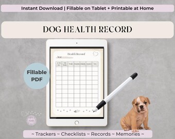 Registro de salud canina: Registro digital de visitas al veterinario, formulario de seguimiento médico rellenable (descarga en PDF)