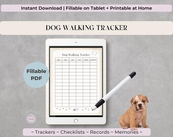 Dog Walking Tracker | Printable Pet Exercise Log | Fillable Daily Walk Schedule PDF