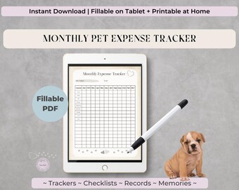 Suivi des dépenses pour animaux de compagnie | Budget mensuel des animaux de compagnie à remplir | PDF numérique imprimable pour chiens et chats