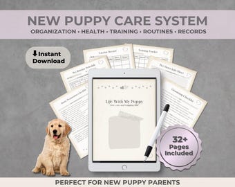 Digital Pet Planner | Printable Puppy Care Organizer | Dog Health & Training Log
