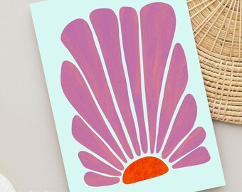 10 Pack - Retro Floral Greeting Cards, Mid Century Botanical Art, Blank Notecards