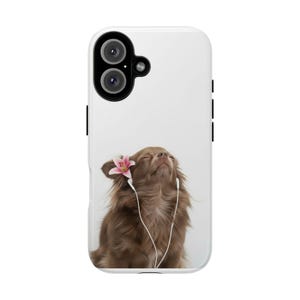 Relaxed Dog with Headphones phone case | Cute Puppy Floral Audio design