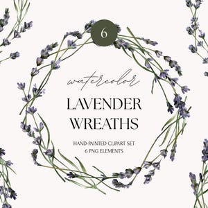 Lavender wreaths clipart png - Watercolor purple flowers frame clip art - Floral clipart - Digital download