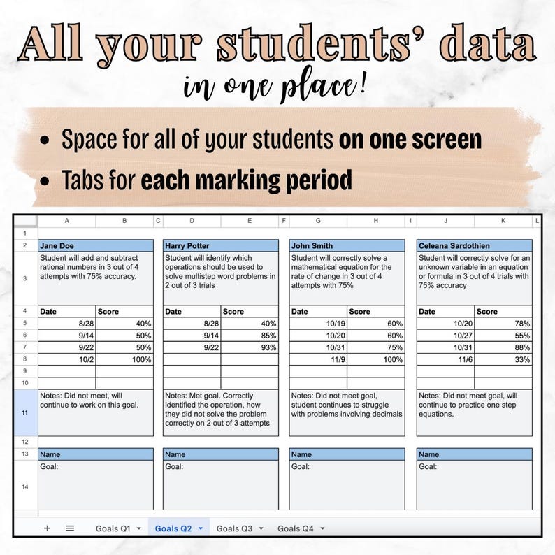 Student Goal Tracker | IEP | 504 | Editable Teacher Spreadsheet for ...