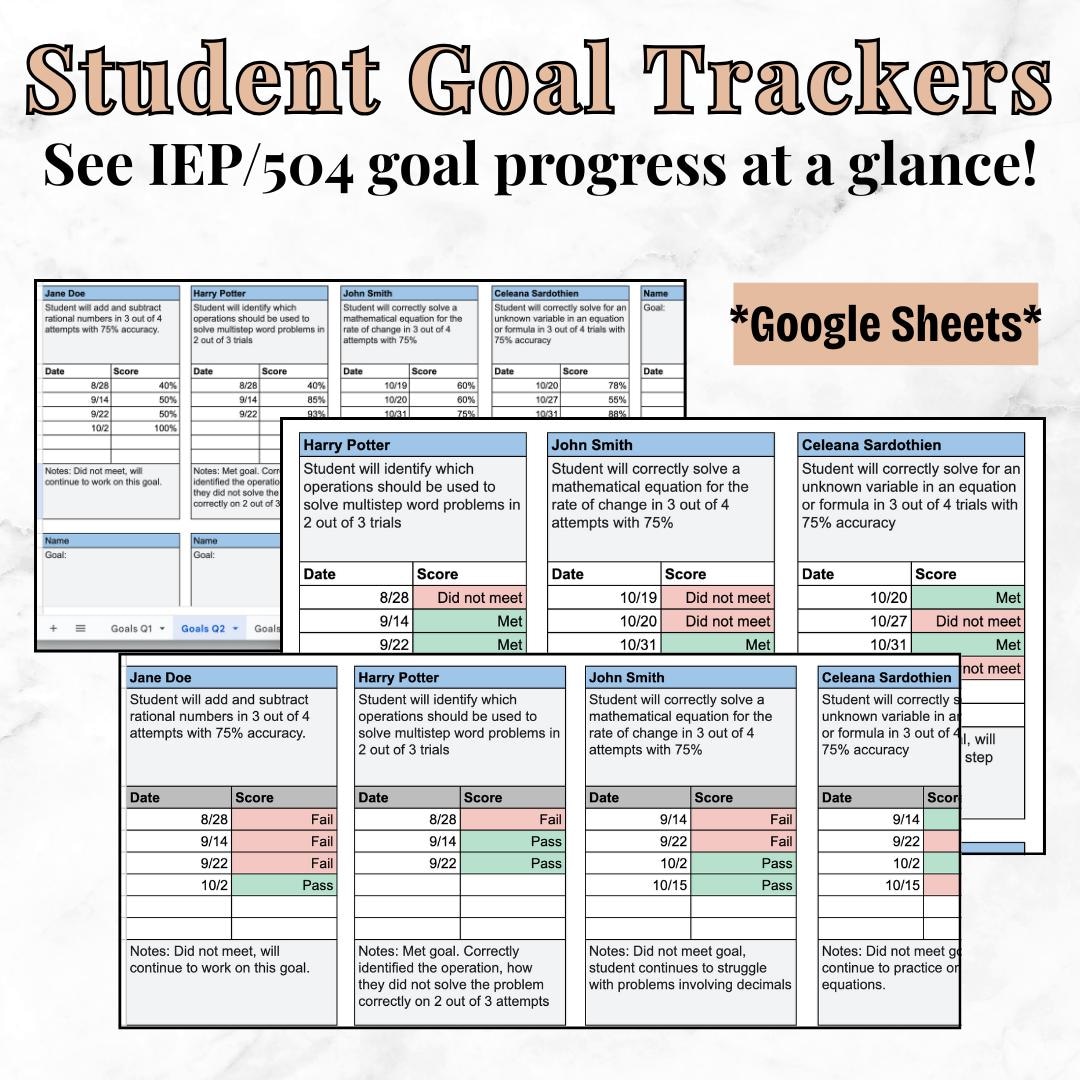 Student Goal Tracker | IEP | 504 | Editable Teacher Spreadsheet for ...
