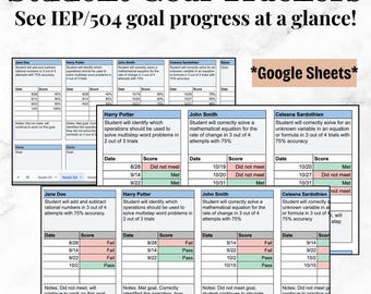Student Goal Tracker | IEP | 504 | Editable Teacher Spreadsheet for Progress Monitoring | Documentation | Data Tracking | Google Sheets