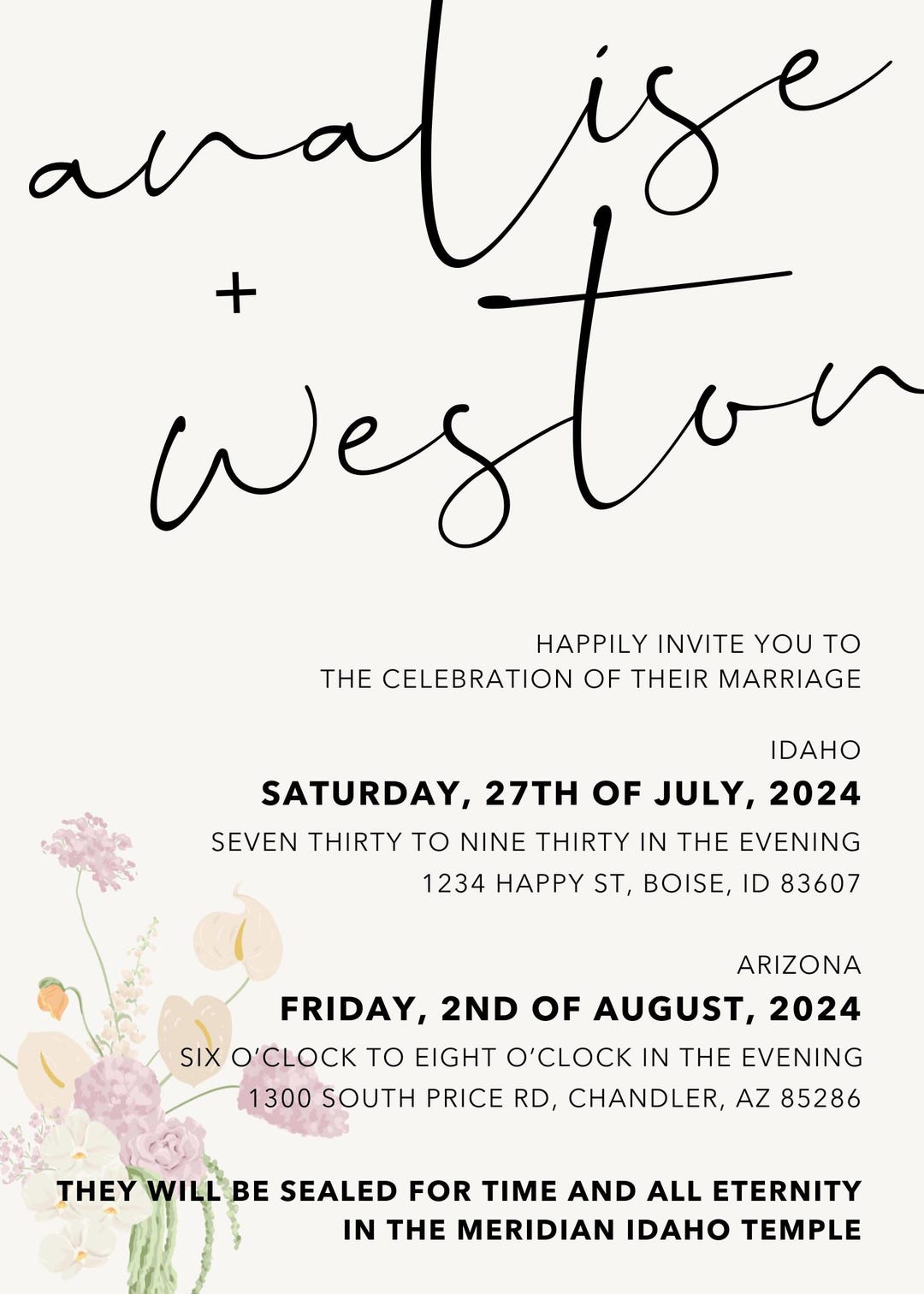 Editable Wedding Invitation Template | Two Reception Invite | Temple ...