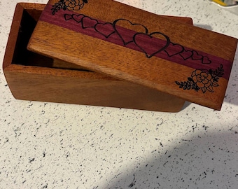 Laser Engraved Mahogany Keepsake Box | Purpleheart Accent