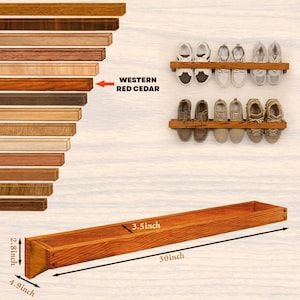Wall-Mounted Cedar Shoe Rack-30 inches Wooden Shoe Organizer - Handmade Rustic Entryway.