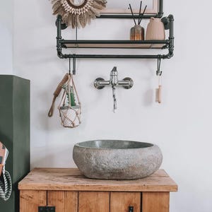 Unique Natural River Stone Wash Basin • Vessel Sink • Rustic Bathroom Sink • Vanity Basin • Modern Countertop Basin • Oval Stone Spa Bowl bild 9