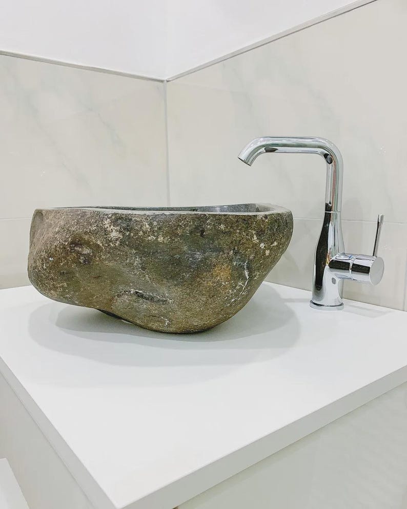 Unique Natural River Stone Wash Basin • Vessel Sink • Rustic Bathroom Sink • Vanity Basin • Modern Countertop Basin • Oval Stone Spa Bowl bild 7