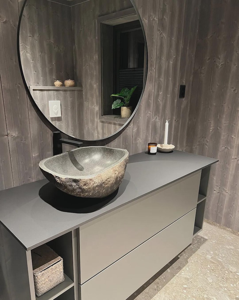 Unique Natural River Stone Wash Basin • Vessel Sink • Rustic Bathroom Sink • Vanity Basin • Modern Countertop Basin • Oval Stone Spa Bowl bild 6